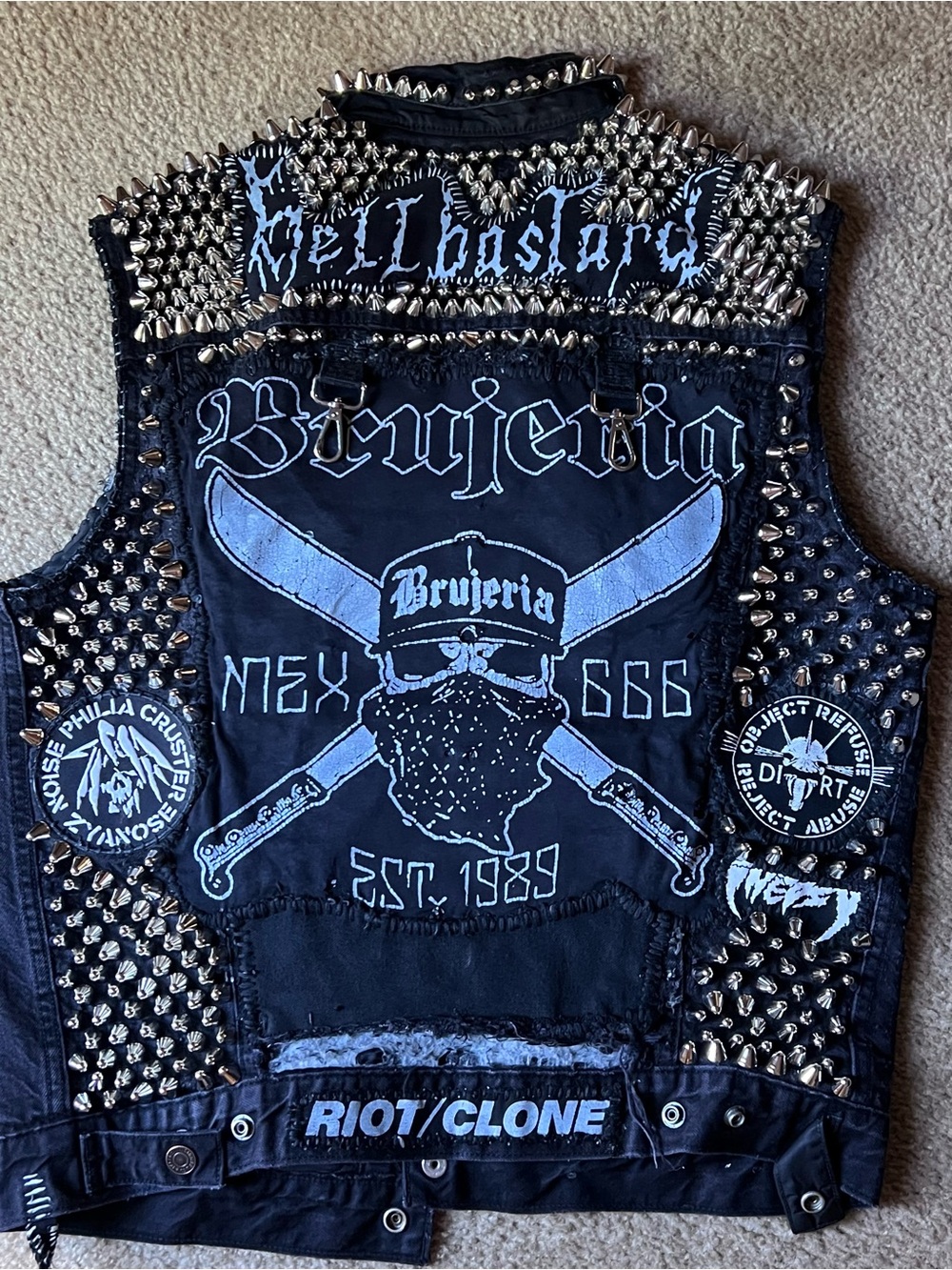 BRUJERIA Levi insulated crust punk studded stitched vest medium READ DESCRIPTION